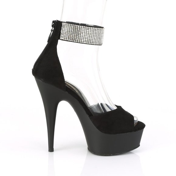 Pleaser Delight 625 Black Faux Suede Platform Heels with Rhinestone Ankle Cuff - Picture 5 of 5